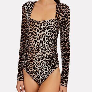 Ganni Leopard Square Neck Bodysuit